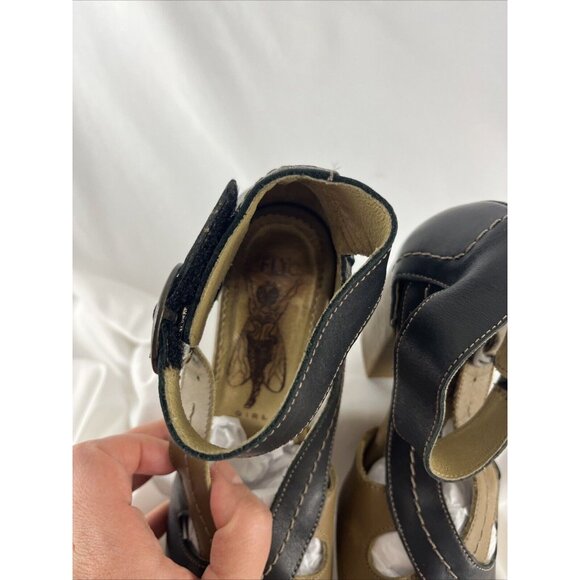 Fly London Fly Girl Block Heel Taupe & Black Leather Shoes - Picture 6 of 16